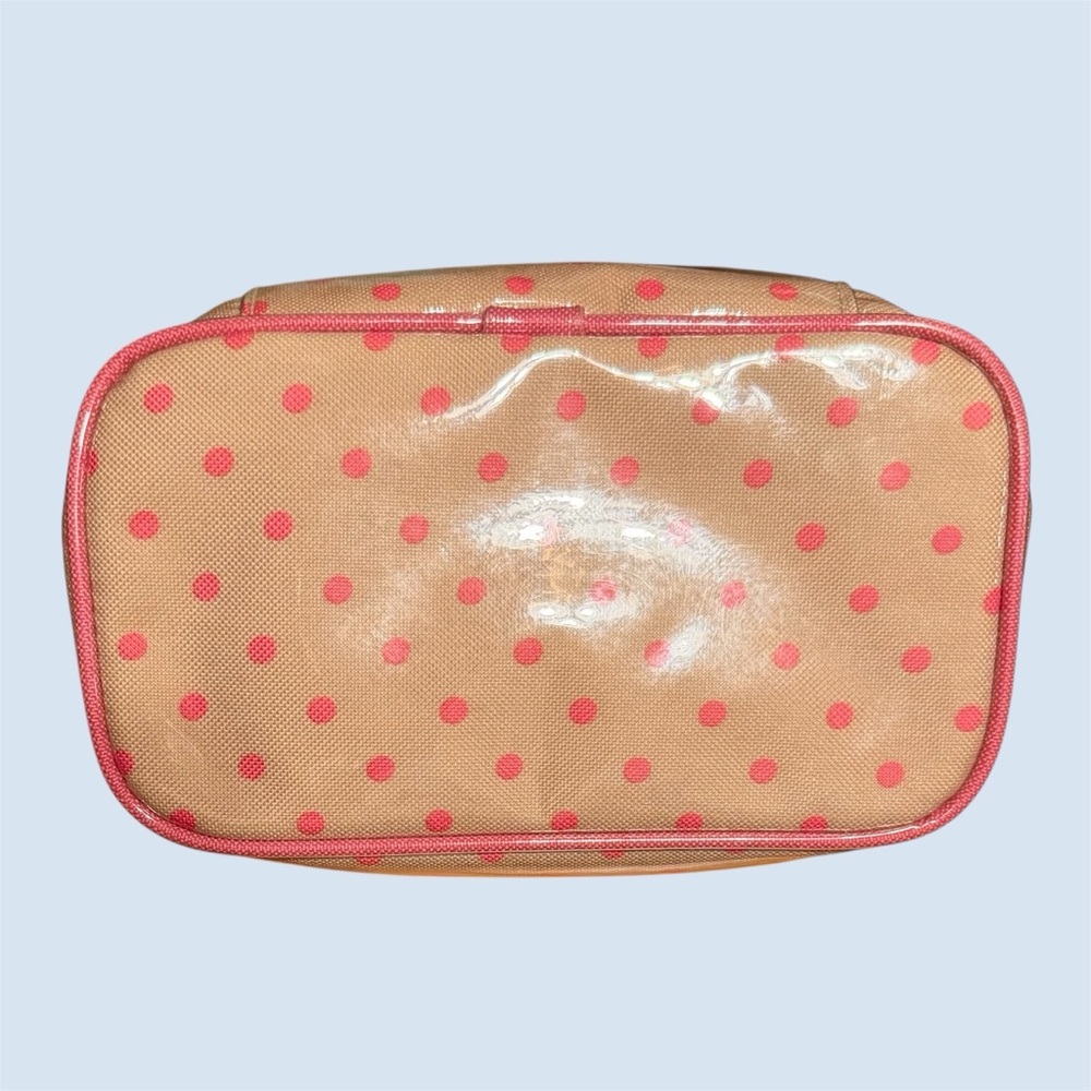 Estee Lauder Beige & Pink Polka Dot Zippered Cosmetic Bag Travel/Train Case - Picture 7 of 7